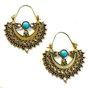 Antique Gold and Turquoise Drop Earrings